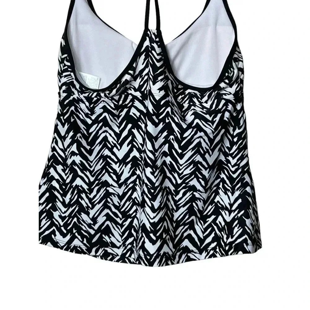 1712. KONA SOL SPAGHETTI STRAP TANKINI SWIMSUIT TOP SIZE SMALL BLACK/WHITE COLOR
